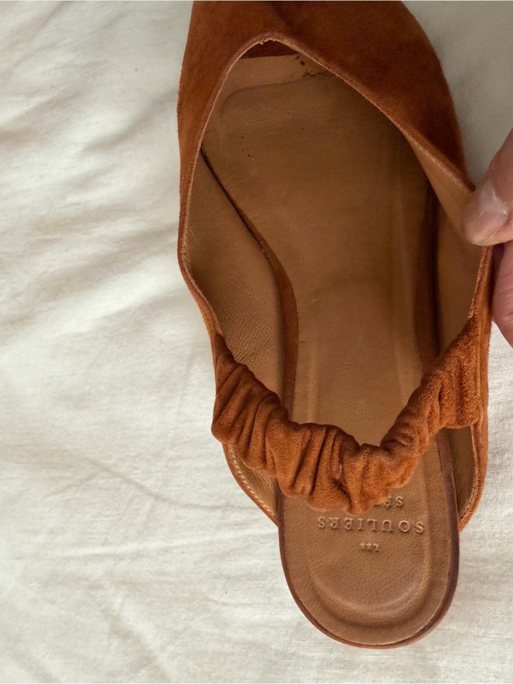 Sezane Brown Suede Peep-Toe Slingback Flat Mules Size 41 (US 10) Deep V Vamp - Picture 13 of 15